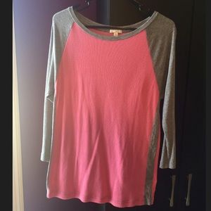 Pink and grey waffle knit shirt