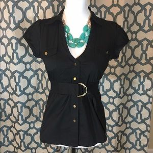 Black VNeck Blouse with Belt