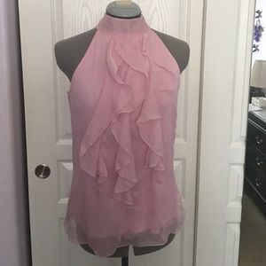 Rose pink ruffle front top