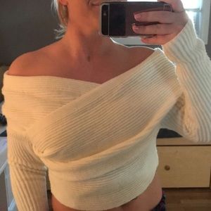 Thick white criss cross sweater