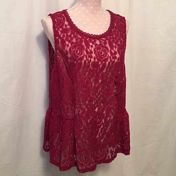 LC Lauren Conrad Tops - LAUREN CONRAD LACE PEPLUM TANK TOP