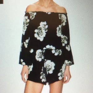 Black and White OTS floral romper