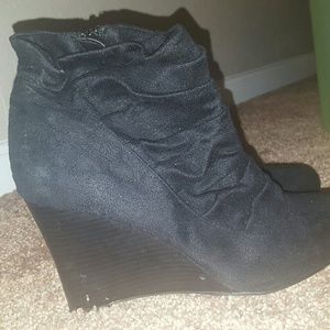 Black Suede Wedge Bootie