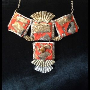 Stunning Necklace Burnt Orange Gold Silver Pearl