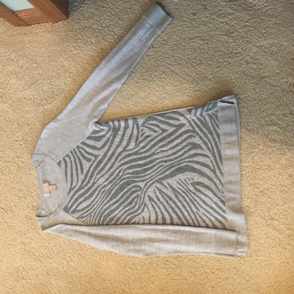Gray zebra print Banana Republic sweater.