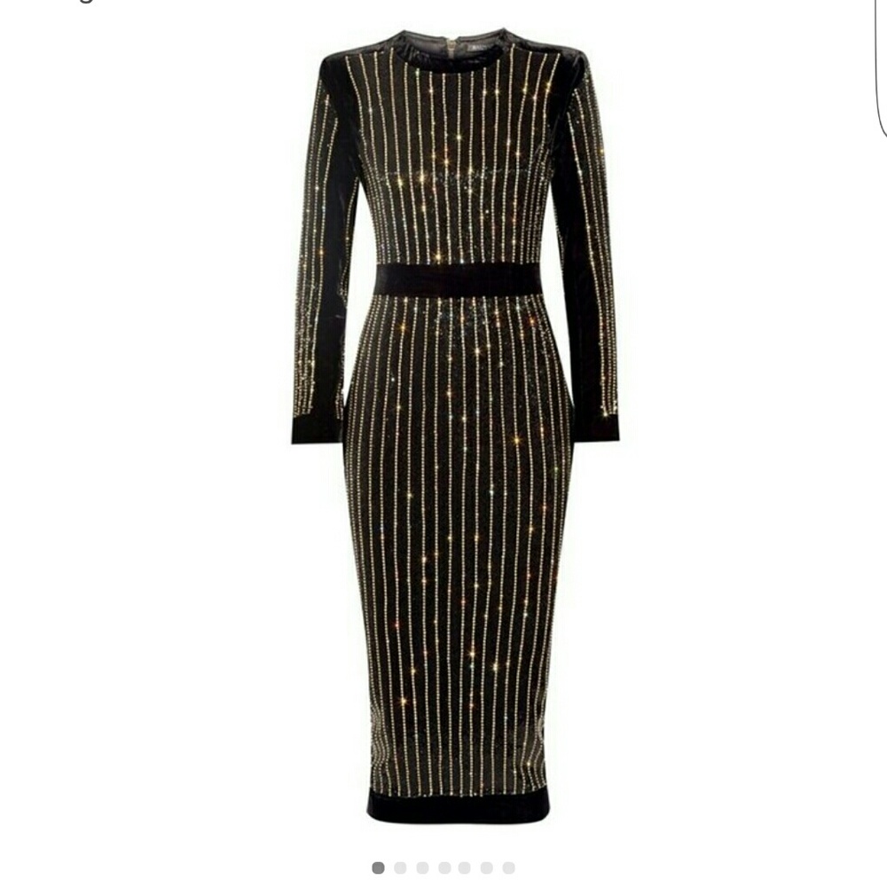 Black Bandage Rhinestone Mid Length Dress