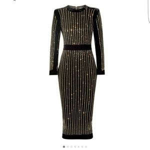 Black Bandage Rhinestone Mid Length Dress