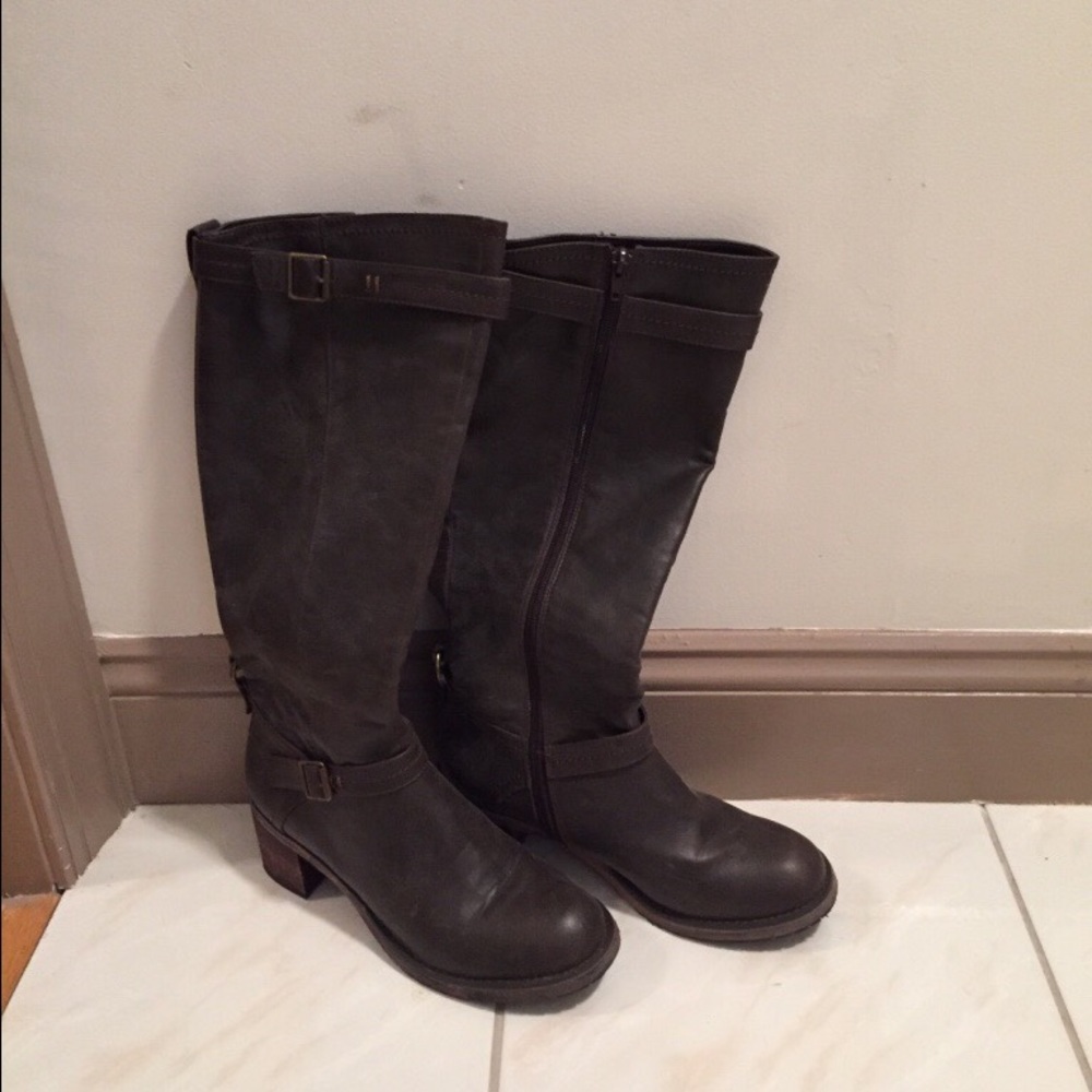 Brown leather knee high boots