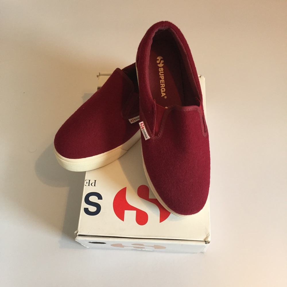 +NWT superga maroon platform slip on