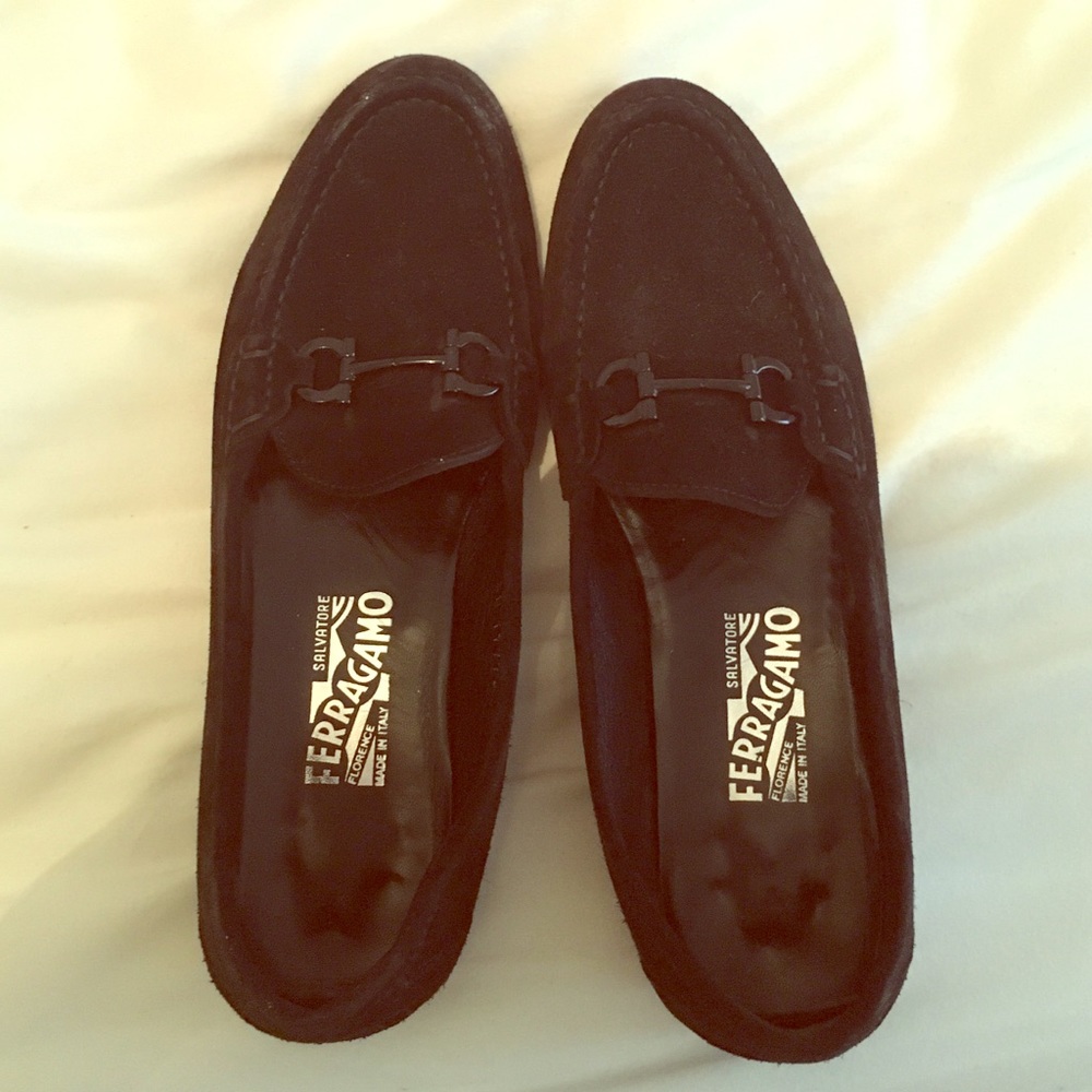 Salvatore ferragamo black suede loafers