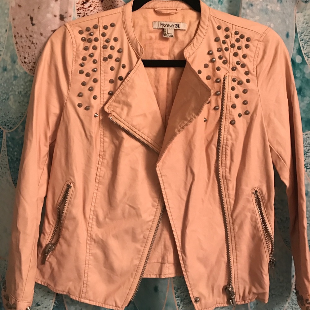 Spiked nude leather jacket