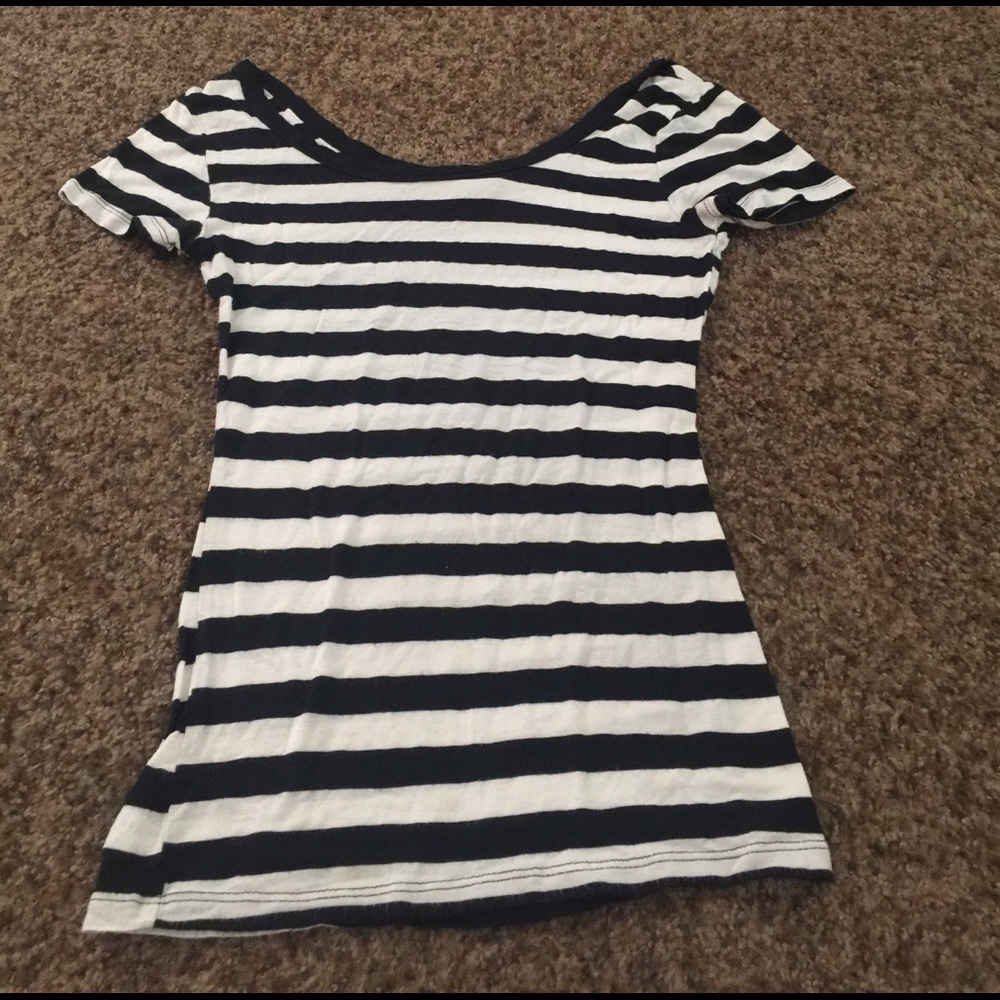 Black and white striped off the shoulder top