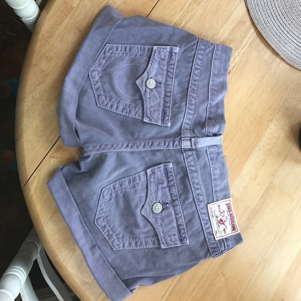 True Religion cuffed purple shorts
