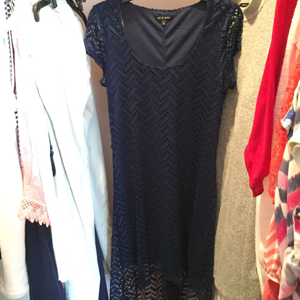 Navy high low lace dress