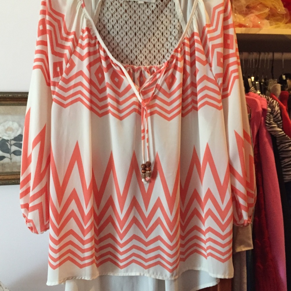 Coral and white chevron dressy casual shirt