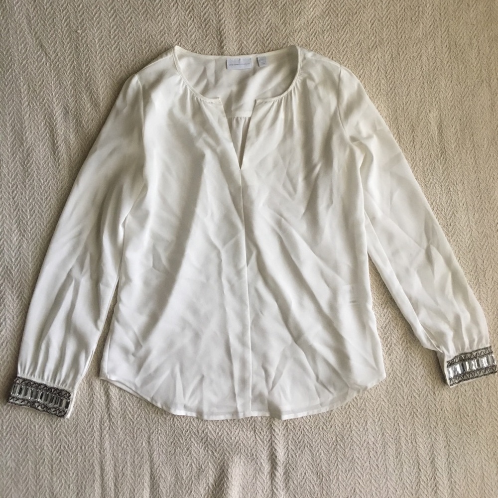 NY&Co. Split-Neck Cream Blouse