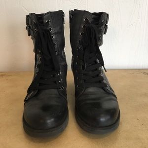 Mia Black Faux Leather Lace-Up and Side Zip Boots