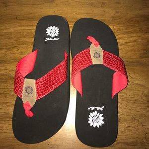 Yellow Box red flip flops