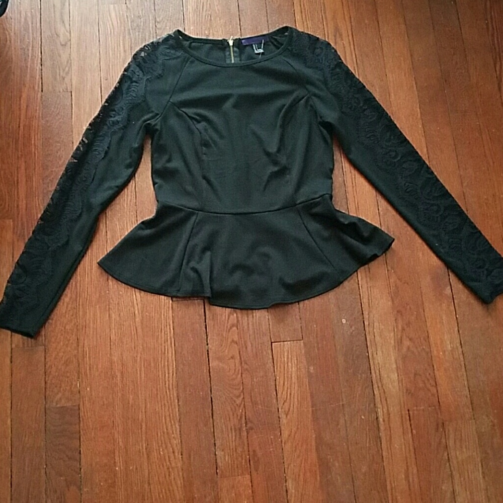 F21 Collection black peplum w/lace sleeves