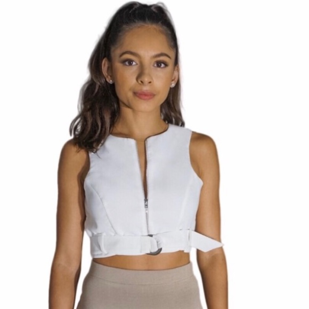 White belted zip crop top