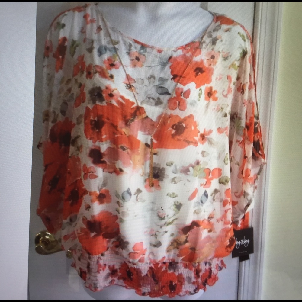 By&By short sleeve print chiffon cold shoulder top