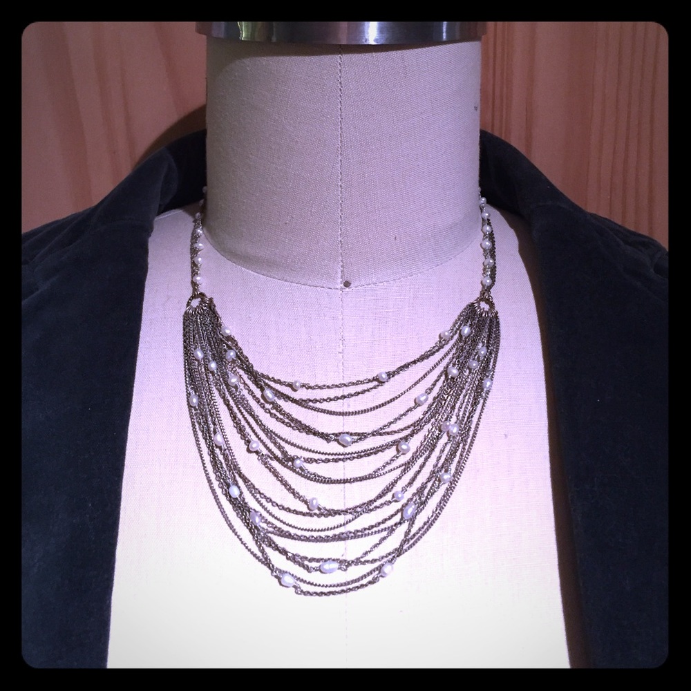 Silver & pearl repeating strand necklace