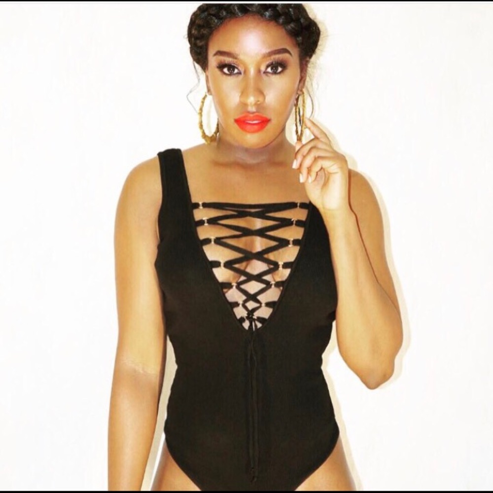 Black lace up body suit