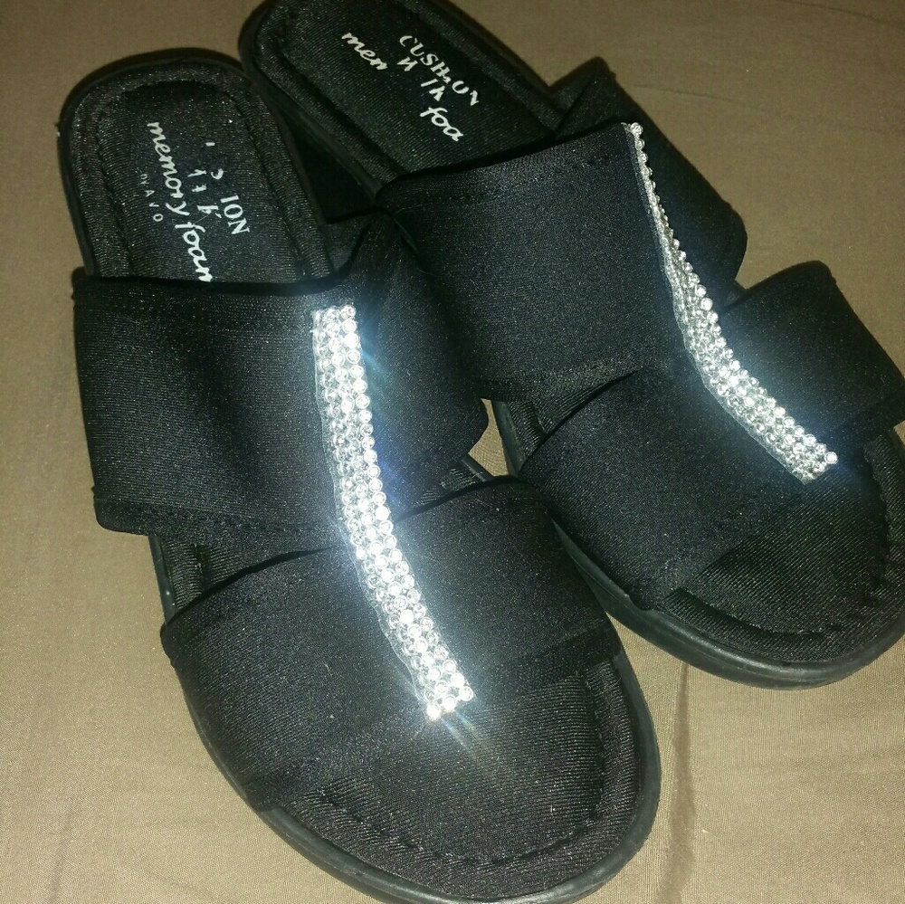 Slip on shoes with crystals down the middle