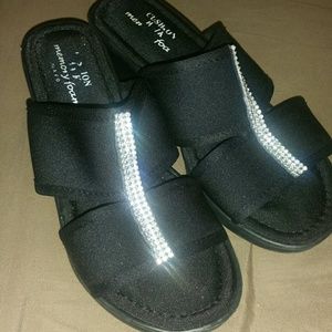 Slip on shoes with crystals down the middle