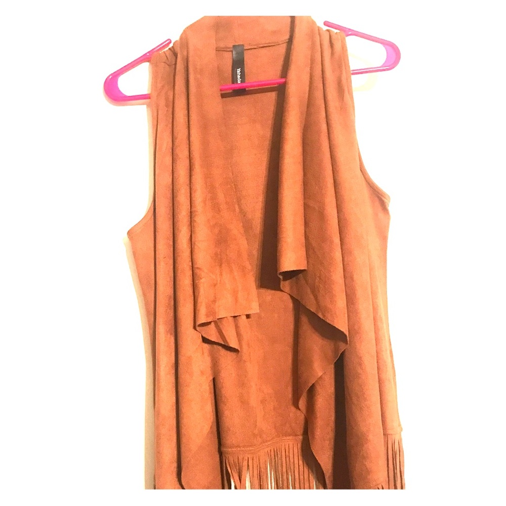 Boutique suede brown/tan drape FRINGE vest!