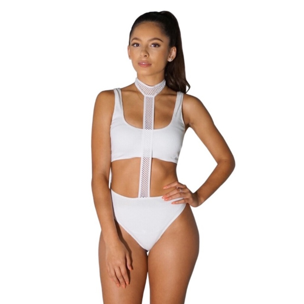 White body suit with choker detail