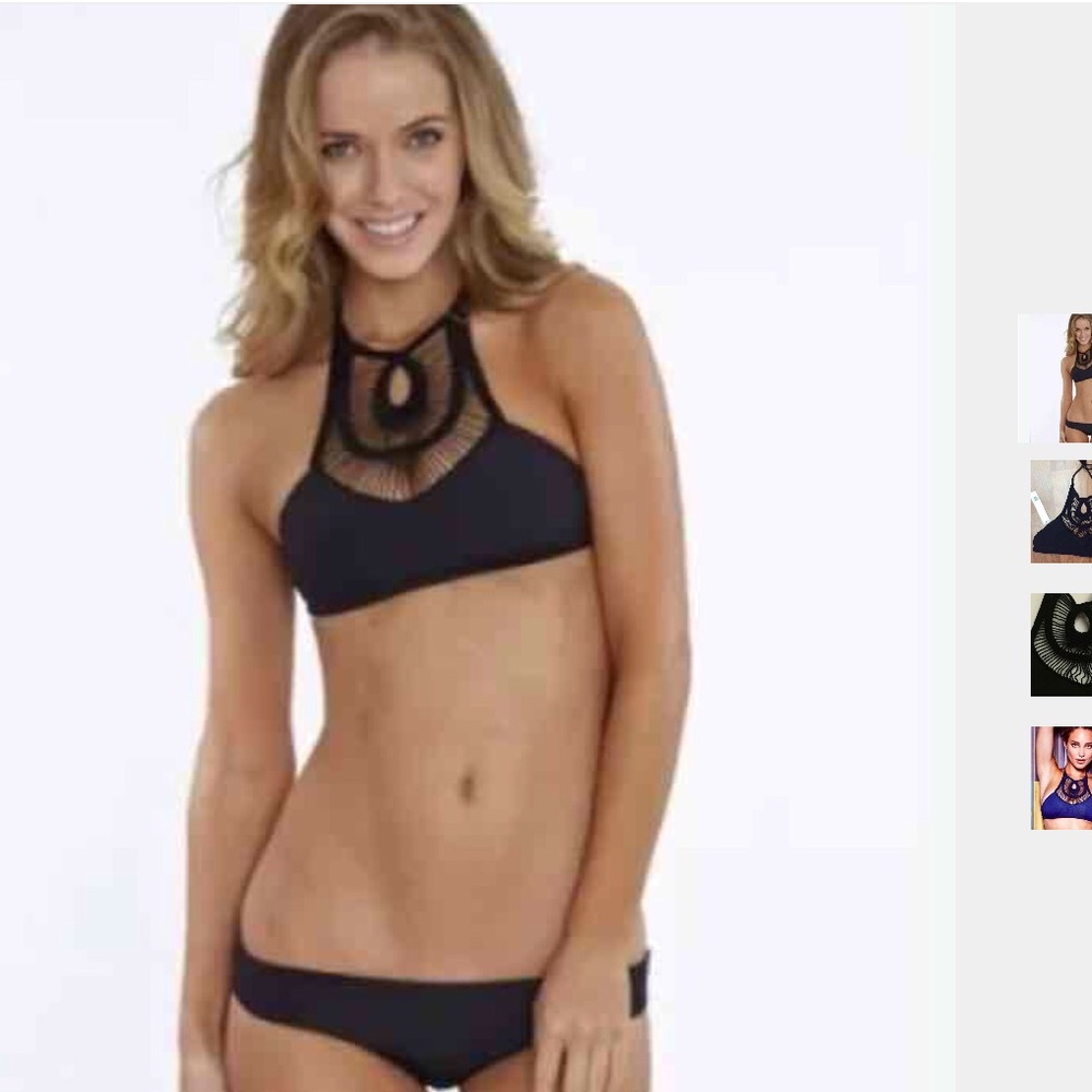 Bettinis black crochet halter bikini top