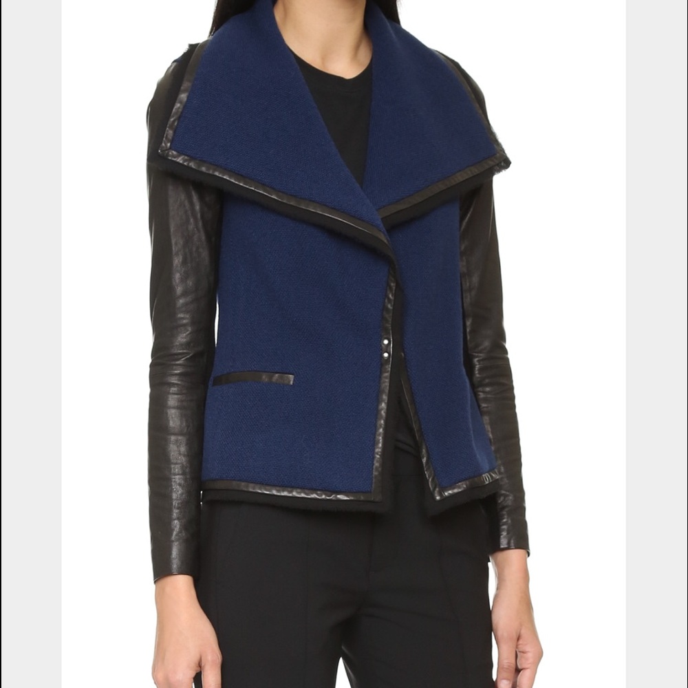 Vince Leather Sleeve Boucle Jacket