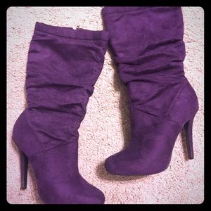 Purple heeled mid-calf boots, Size 7.