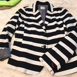 Navy and white striped gap blazer with coral