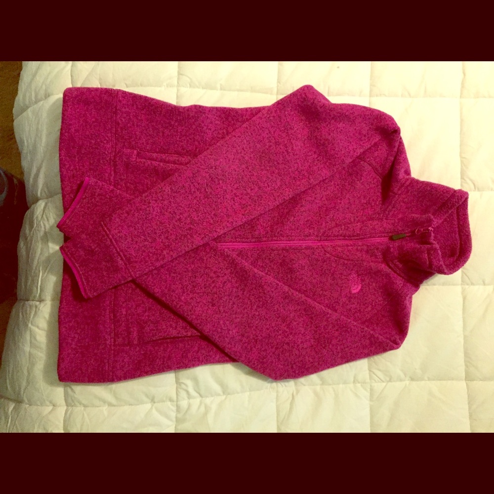 Pink North Face knit jacket in a size S women's