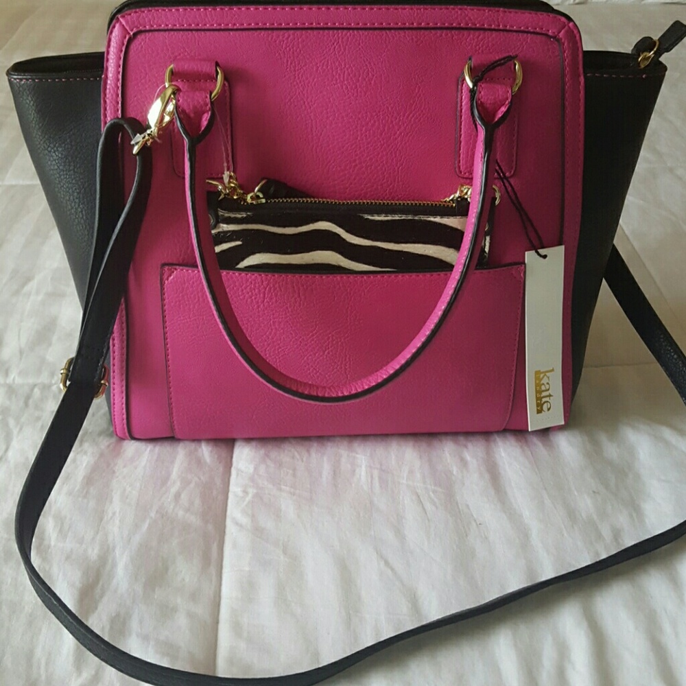 Kate Landry Hot Pink & Black Satchel Handbag