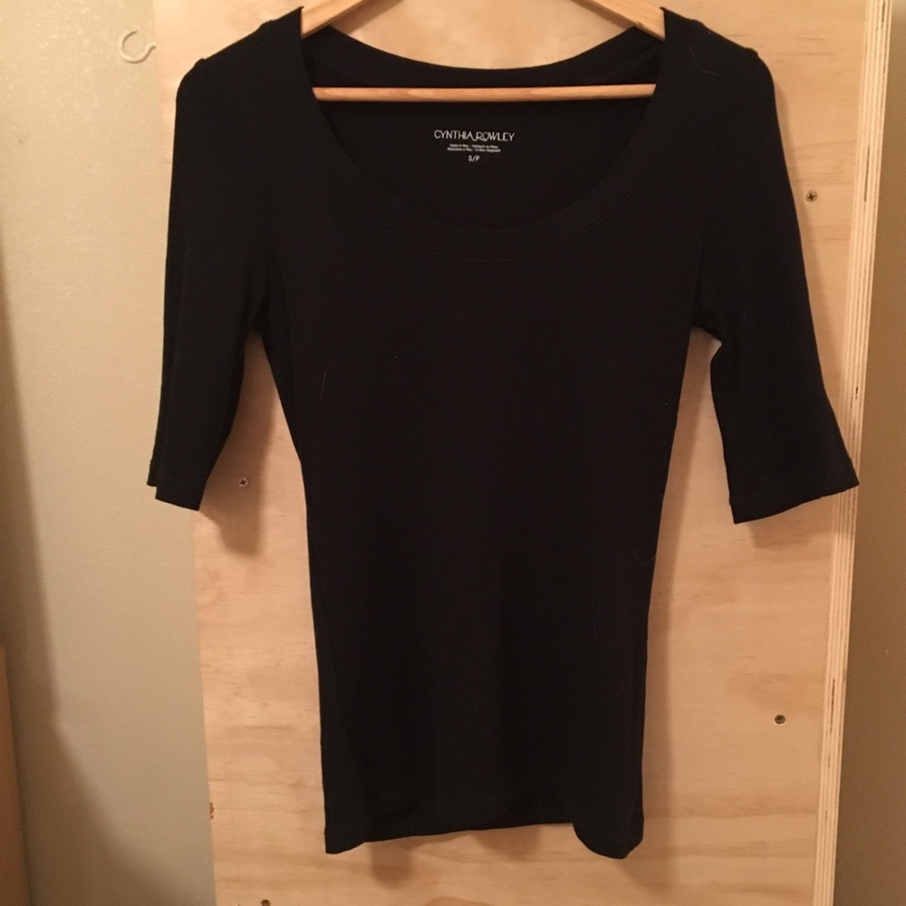 Cynthia Rowley basic black 3/4 length sleeve top