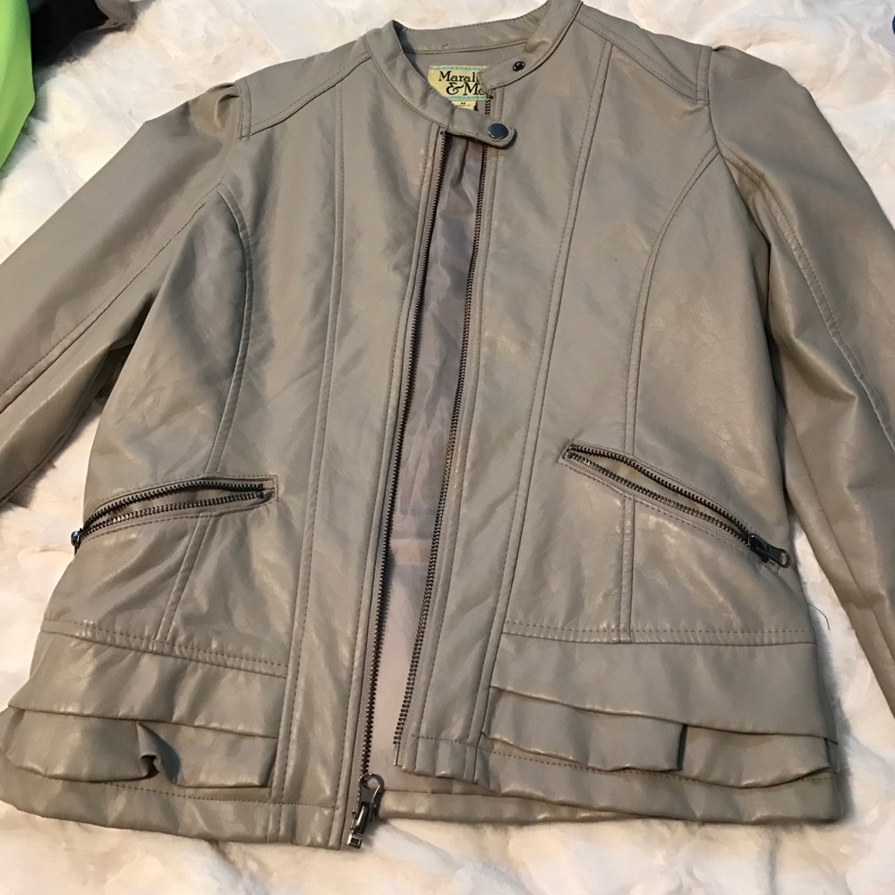 Tan leather jacket with ruffled bottom