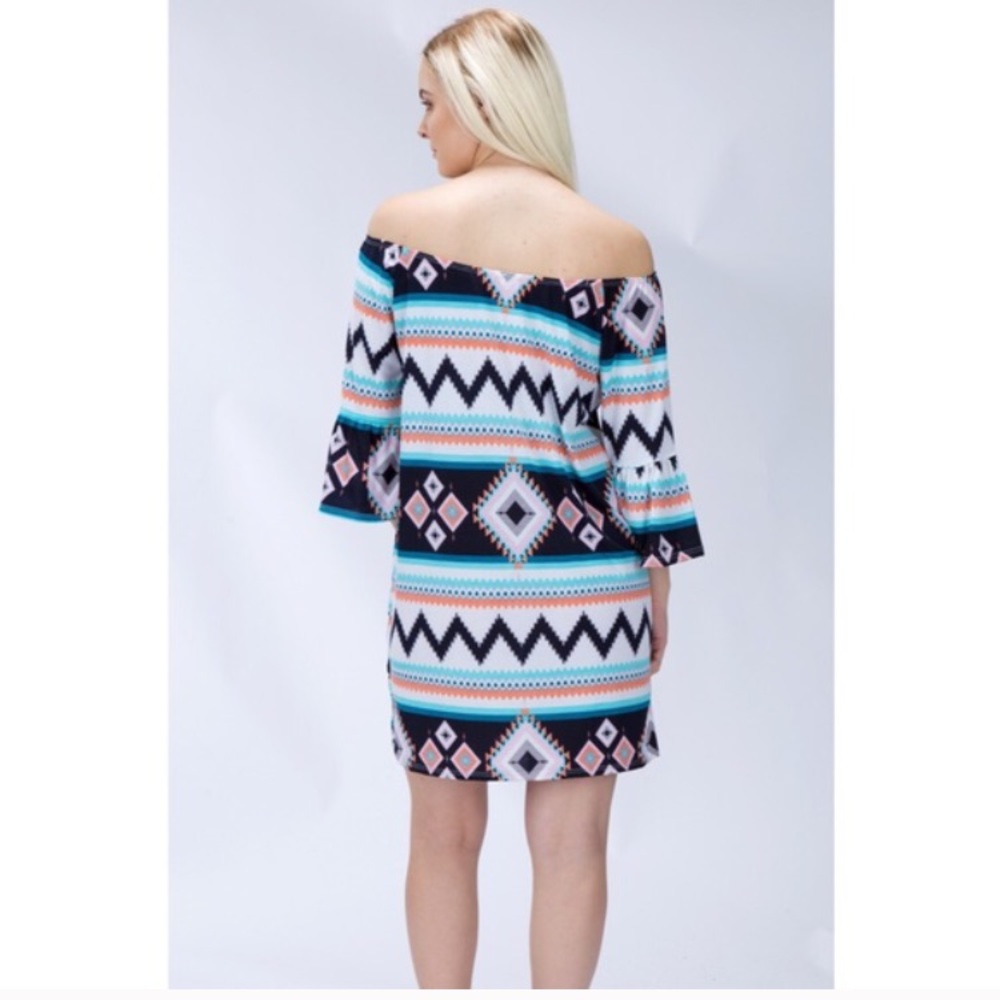 🔴1 MEDIUM LEFT🔴 Off Shoulder Tribal Print Dress - Picture 4 of 5