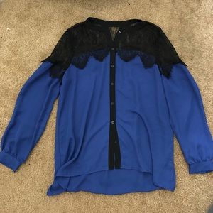 Cobalt blue and black sheer lace top