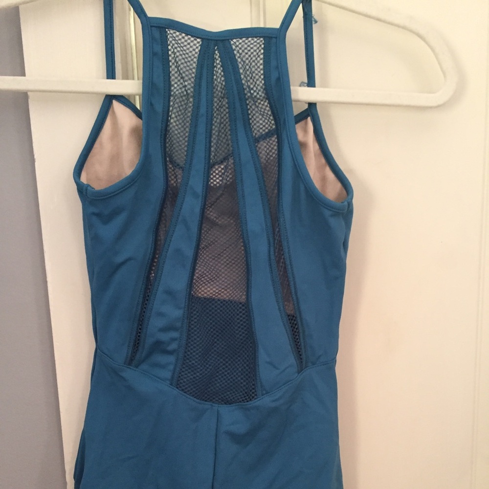 Blue leotard with mesh back
