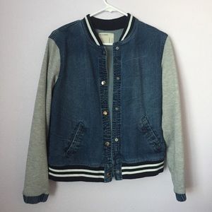 Varsity-Type Denim Jacket w/ Cotton Sleeves