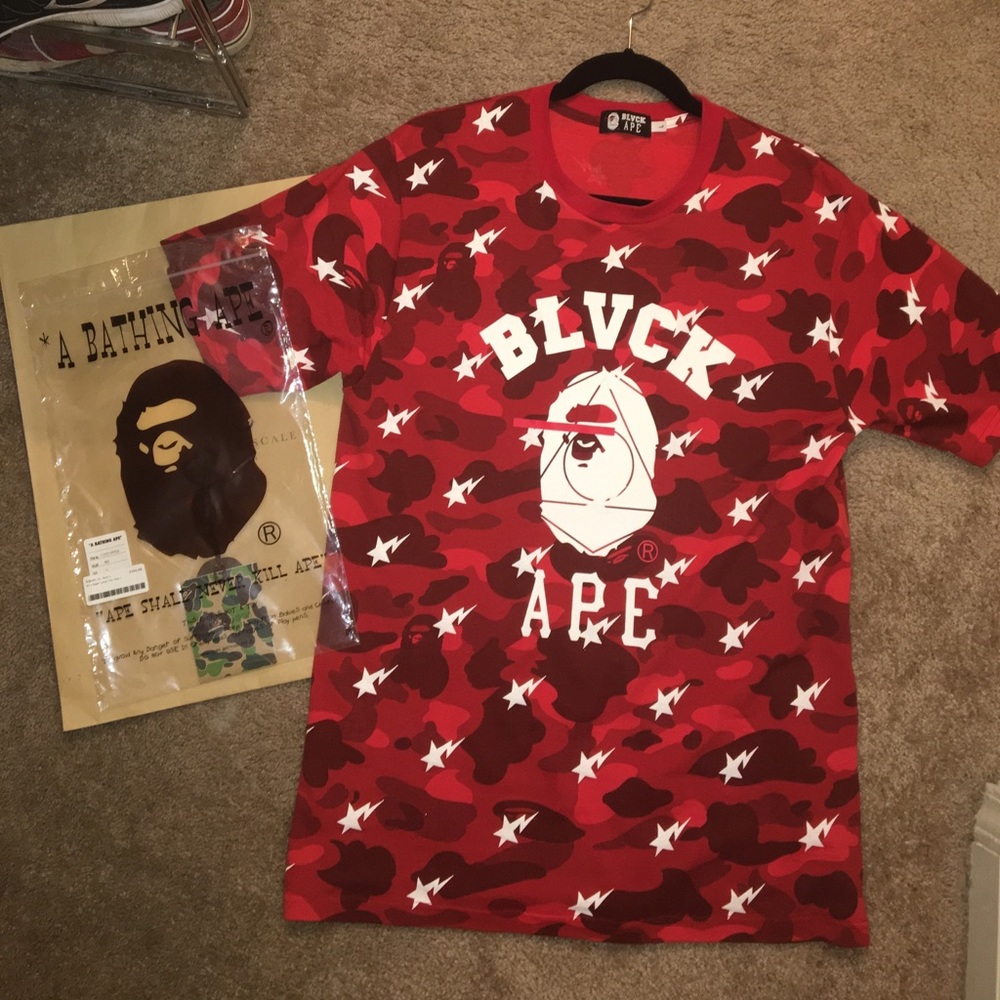 BAPE X BLACK SCALE LTD large red bape camo T-shirt