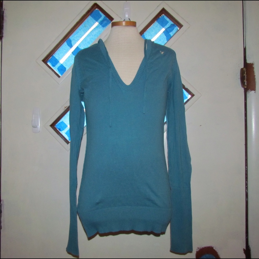 American Eagle Teal Hooded Sweater