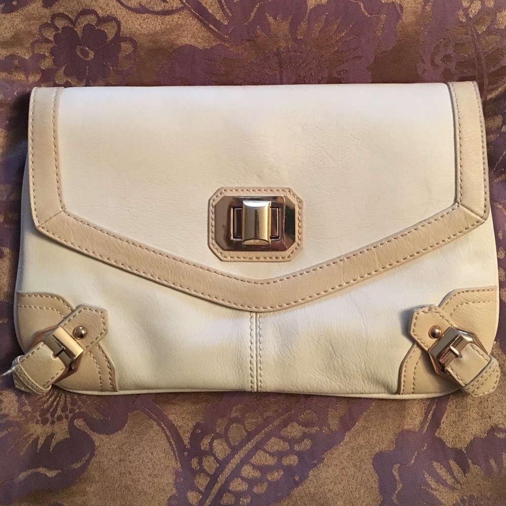 Beige leather clutch/ crossbody