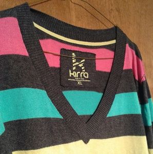 Womens Striped Multi-Color V-Neck Sweater Knit XL