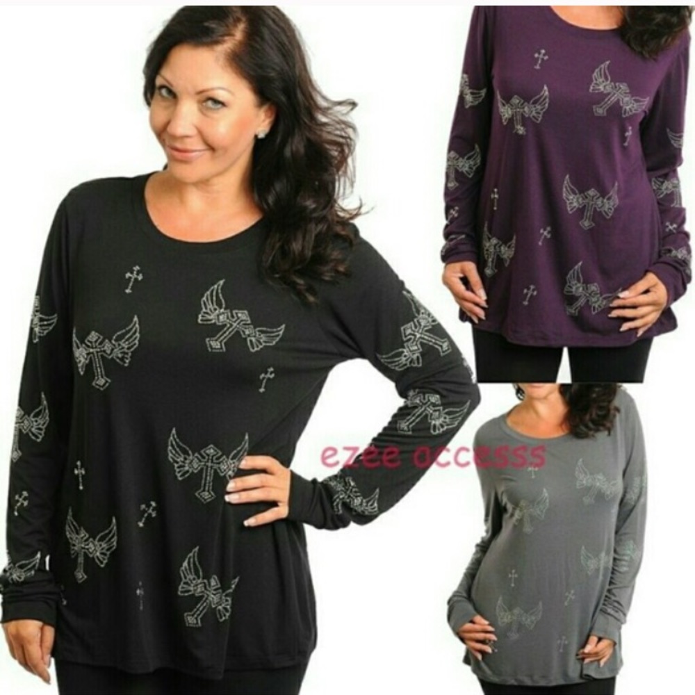 Long sleeve tattoo angel wing t-shirt