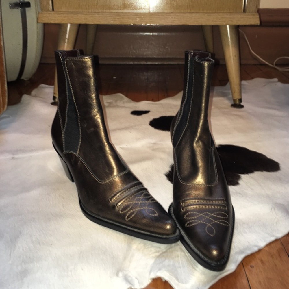 FRANCO SARTO Metallic Western Ankle Boots, Sz 7