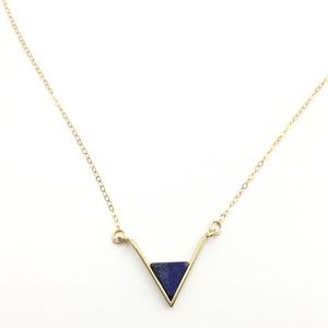 Genuine Lapis gemstone triangle gold necklace